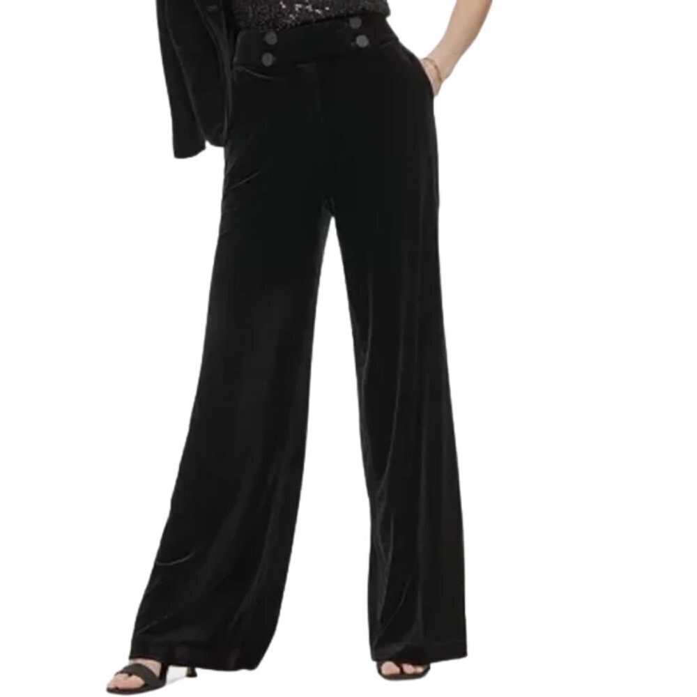NWT Calvin Klein Velvet Sailor Button Waist Wide Leg Trouser Pants in Bl…